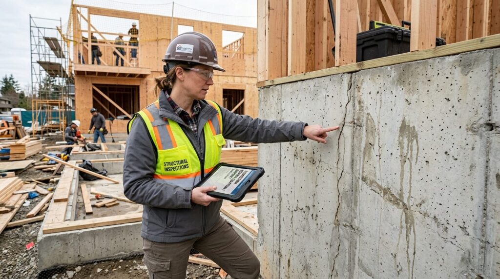 Professional building inspector or supervisor reviewing stru