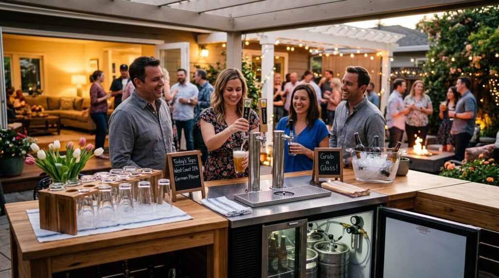 Wide-angle photograph of a fully operational home draft beer
