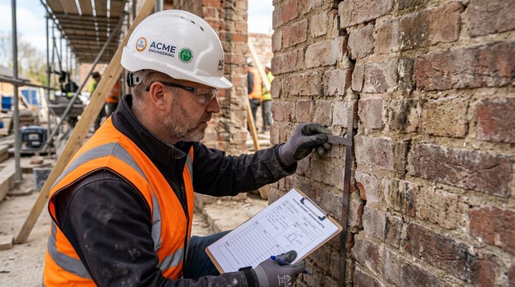 Close-up photorealistic image of a load-bearing brick wall b