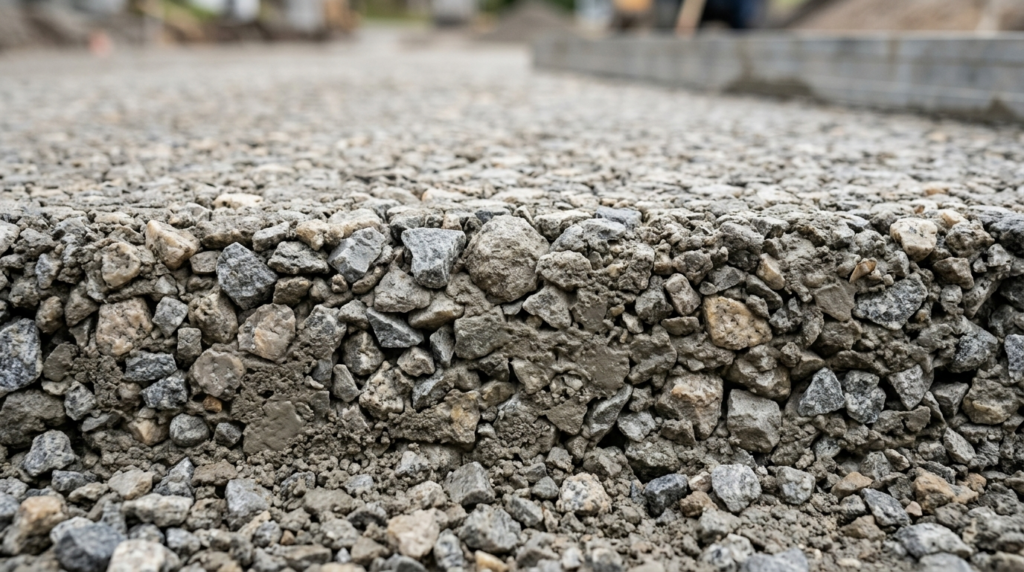 Close-up detailed view of stabilgrus (stabilized gravel) mat